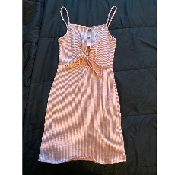 Striped Spaghetti Strap Dress with Keyhole - Picture 1 of 3